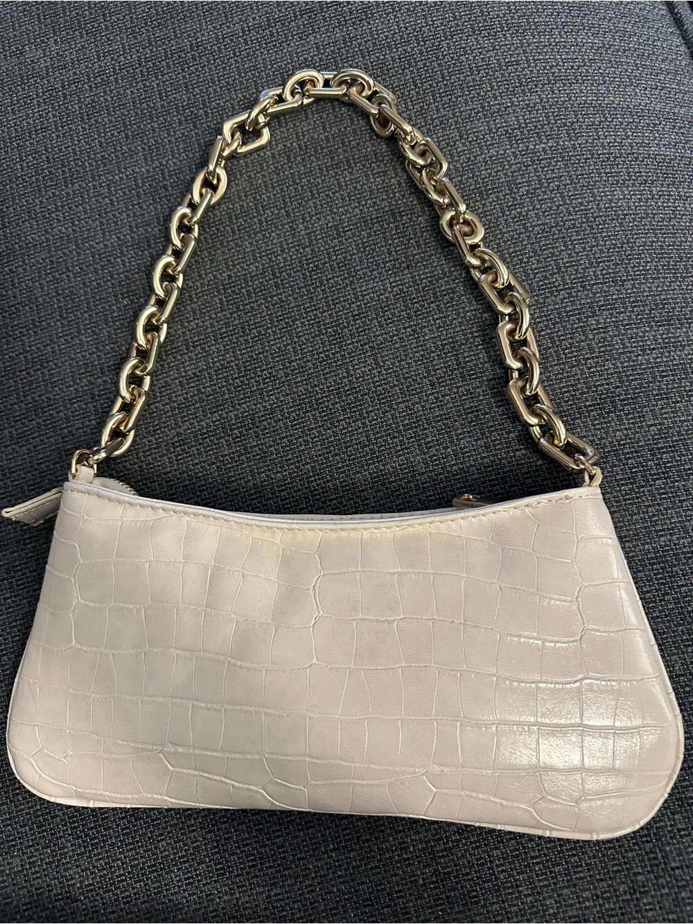 Zara Croc-Embossed Mini Shoulder Bag in Cream with Gold Chain